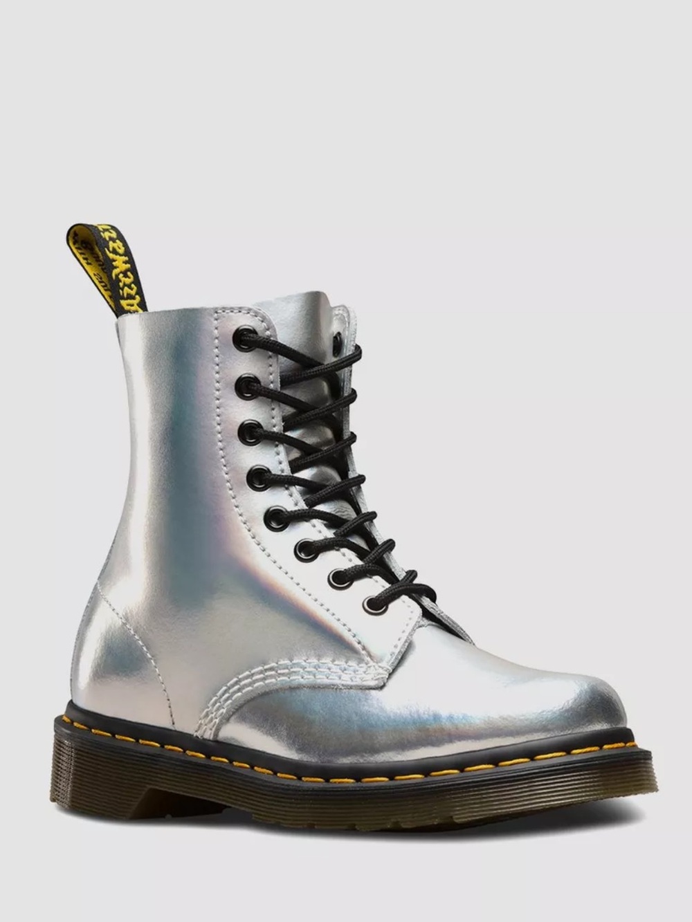 Dr. Martens 1460 Pascal Silver Metallic Lace-Up Combat Boots, Women’s, 7